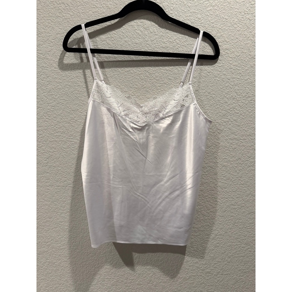 Le‎ Mystere Camisole Lace Trim Satin Adjustable Strap White Size Small